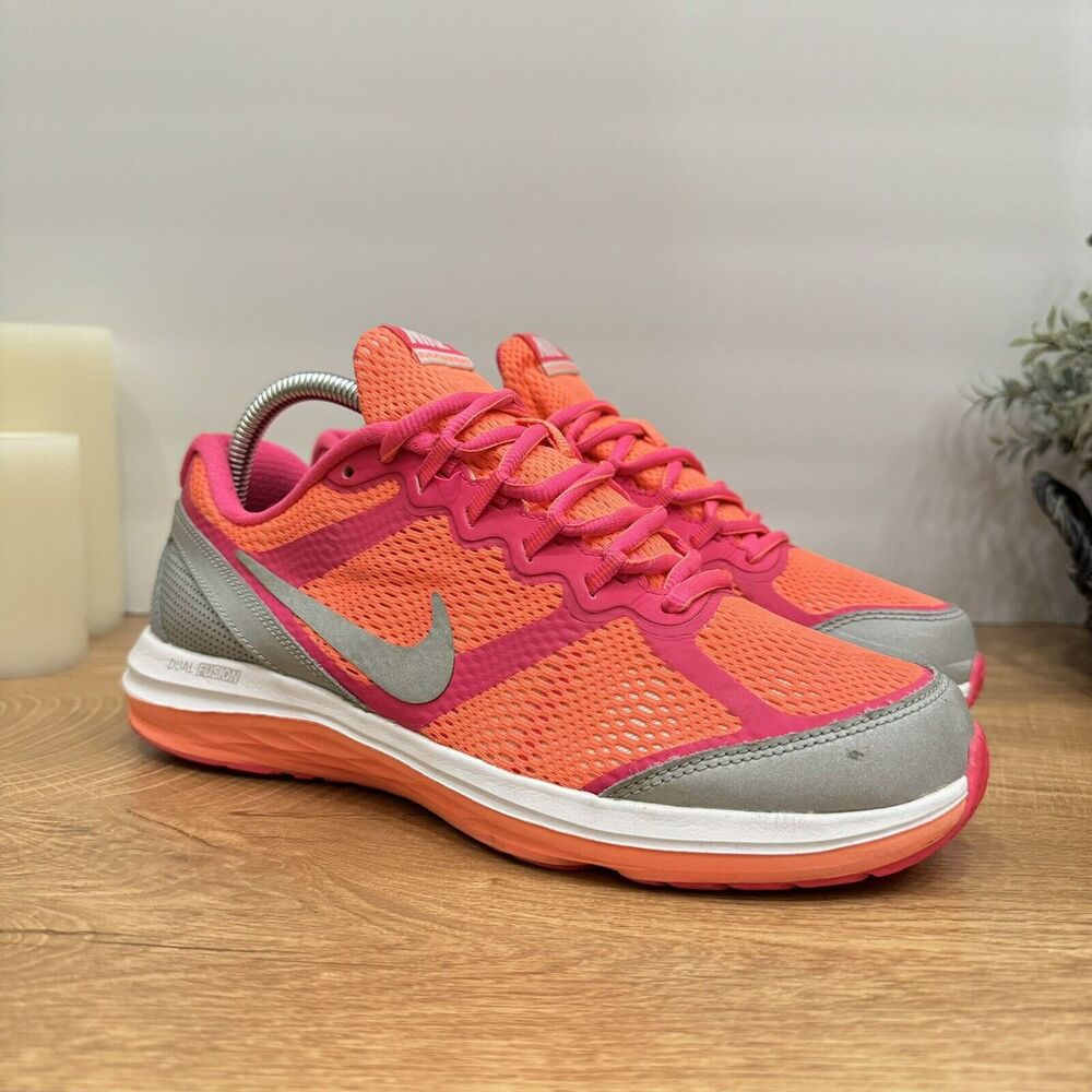 Nike Dual Fusion Run 3 Pink Orange Gray 654143-800 Size 7Y Workout Running Gym